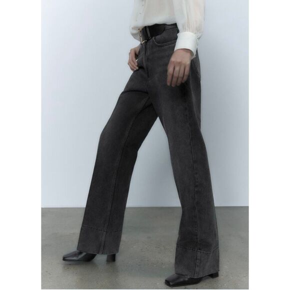 Zara New with tag HIGH-RISE STRAIGHT-FIT LONG LENGTH Black jeans size 2 - Picture 7 of 7